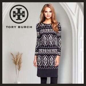 Tory Burch 100% Silk Rossella Black and White Baroque Print Dress size small